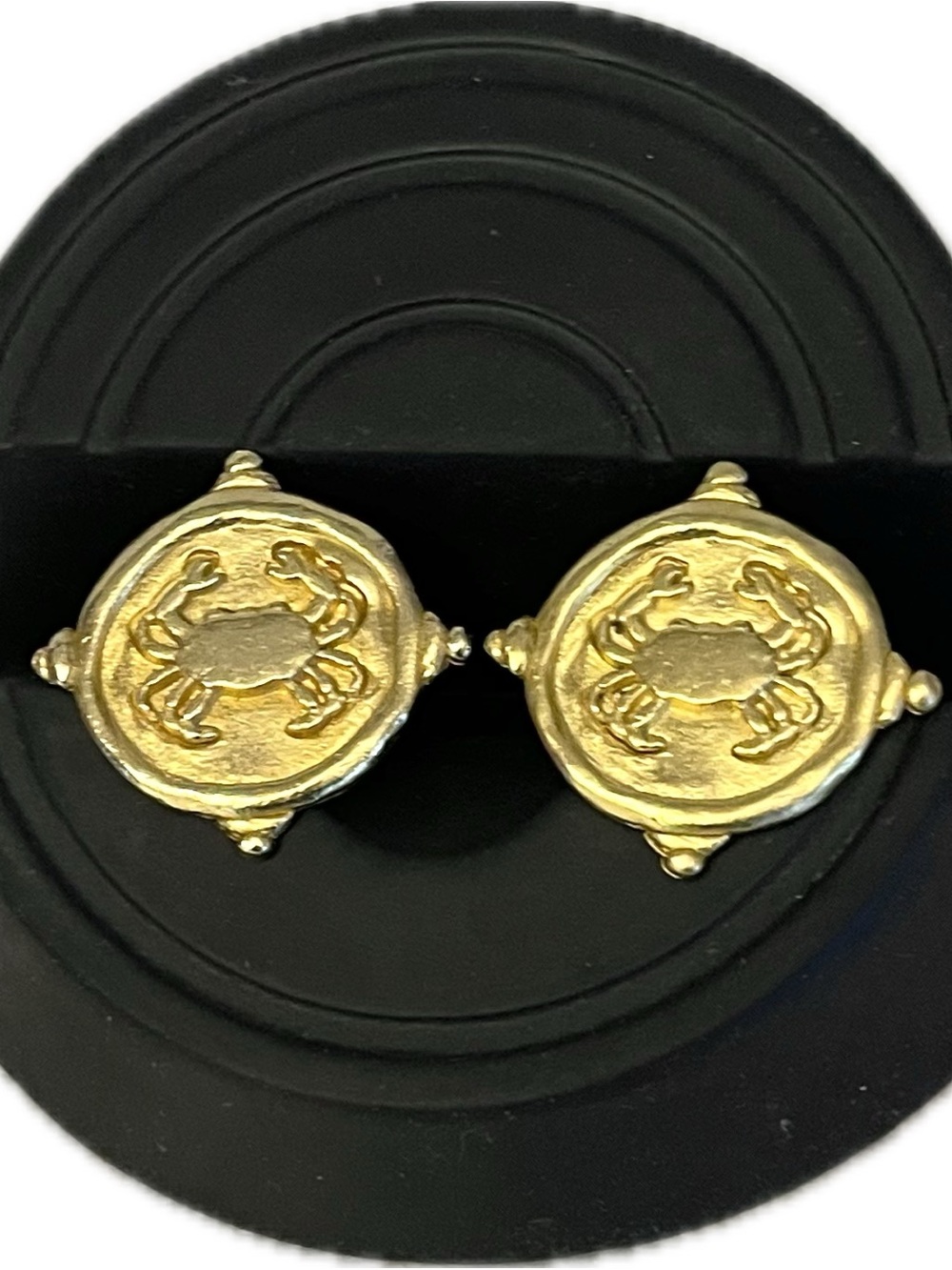 Susan Shaw Crab Intaglio 24k Gold Plated Stud Earrings
